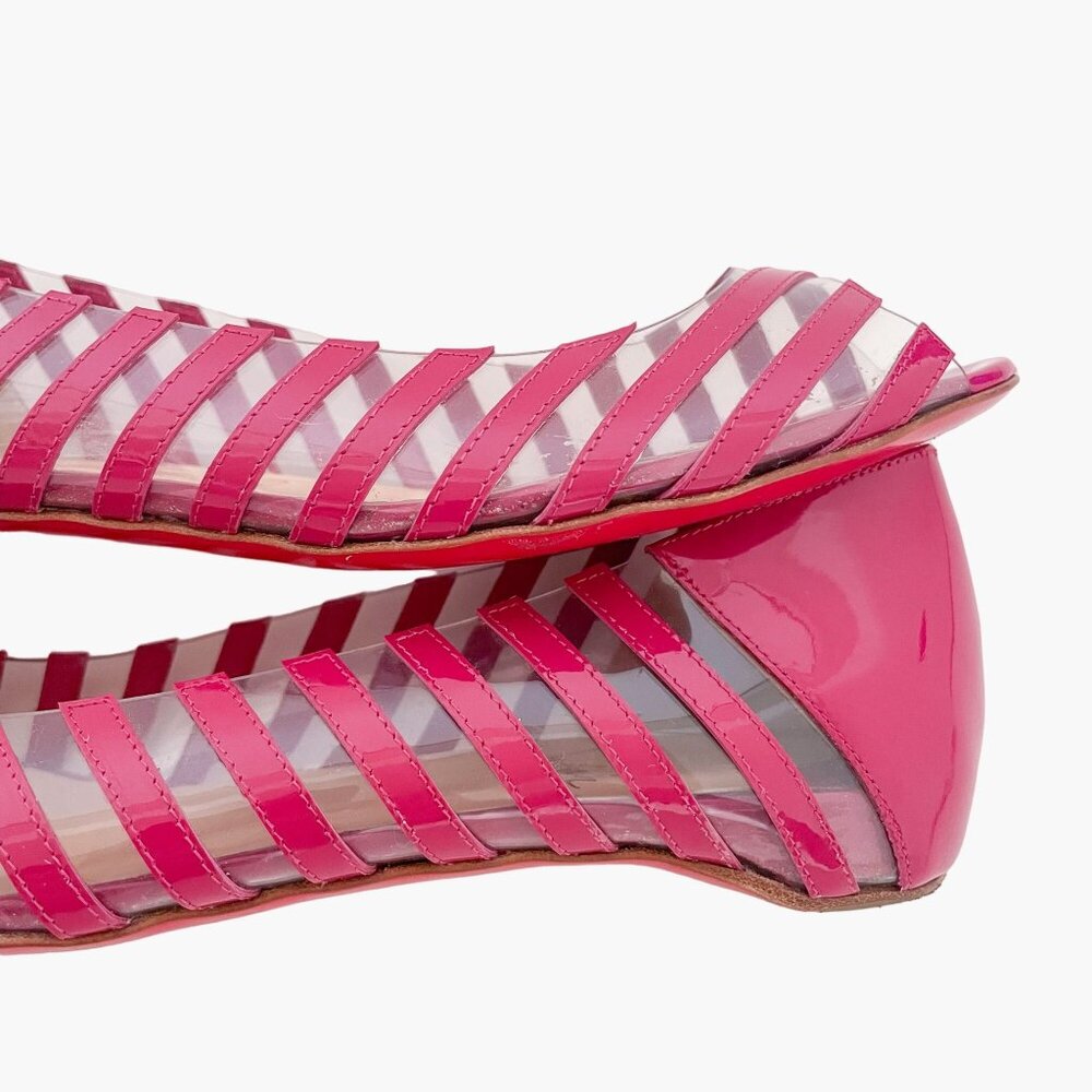 Christian Louboutin Pink Striped Peep-Toe Flats - Picture 11 of 13